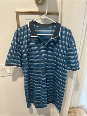 Men's G/Fore Blue Striped Polo Shirt - Classic Short Sleeve